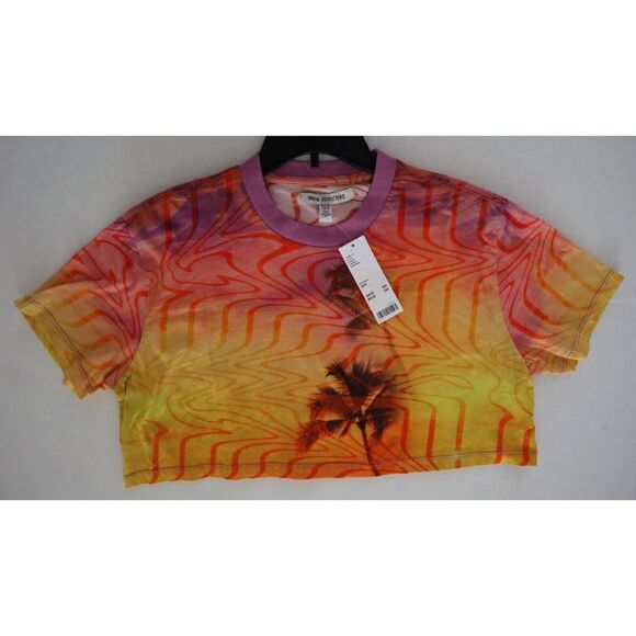 Urban Outfitters Women's Sz XS/S Pink/Rose Palm Trees Cropped T-Shirt - Picture 3 of 4